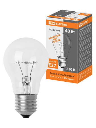 Лампа накаливания общего назначения Б40 Вт-230 В-Е27 TDM - СКЛАД13.РФ