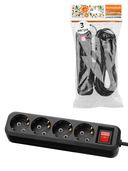 Удлинитель 4 гнезда 3 метра с/з выключатель 10А 2300Вт черный НАРОДНЫЙ У1-42056 (Ун1 421-0001) - СКЛАД13.РФ