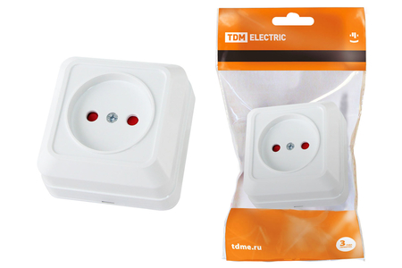 Розетка 2П открытой установки с з/ш IP20 10А, белая 