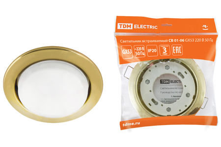 Светильник встраиваемый СВ 01-06 GX53 220 В 50 Гц золото TDM - СКЛАД13.РФ