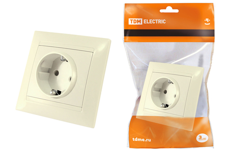 Розетка 2П+З 16А 250В с защитная шторка слоновая кость 
