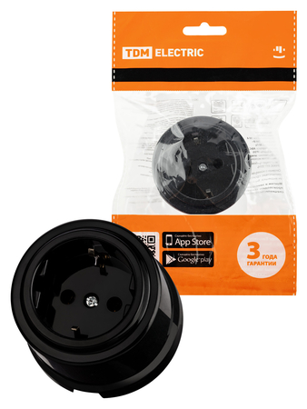 Розетка 2П+З 16А 250В черная «Виви» TDM - СКЛАД13.РФ