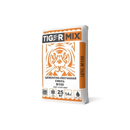Смесь М-100 цементно песчаная Тайгер Микс Tiger mix 25кг (56шт\упак) - СКЛАД13.РФ