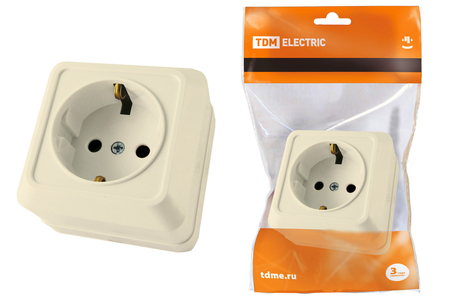 Розетка 2П+З открытой установки IP20 16А слоновая кость 