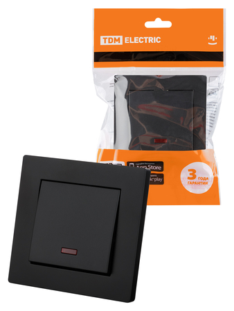 Выключатель 1 клавишный с подсветкой 10А черный 