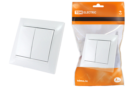 Выключатель 2-х клавишный 10А белый 