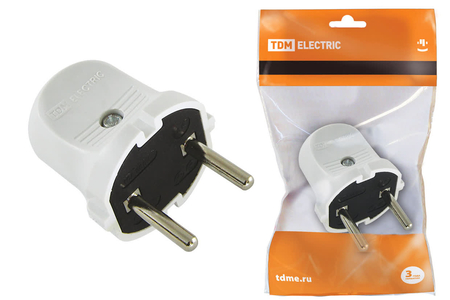 Вилка б/з белая 6А 250В TDM - СКЛАД13.РФ