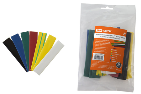 Термоусаживаемая трубка ТУТнг 12/6 набор (7 цветов по 3 шт. 100мм) TDM - СКЛАД13.РФ