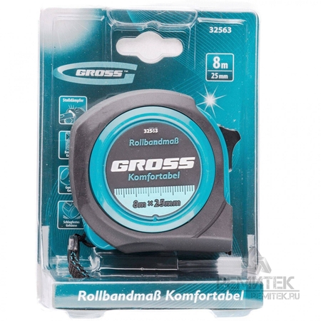 Рулетка Komfortabel 8м*25мм обрезиненный корпус Gross - СКЛАД13.РФ
