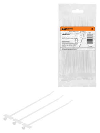 Хомут нейлоновый 3,6 х 205 мм с маркировочной площадкой (белый) (100 шт) TDM - СКЛАД13.РФ