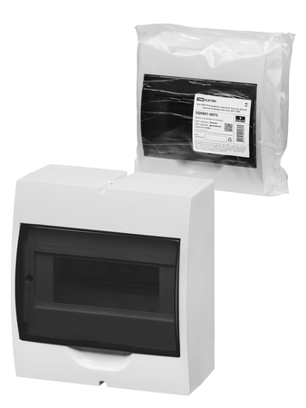 Щит ЩРН-П-8 модулей, навесной, пластик, белый, дымчатая дверца, без шин, IP41 TDM - СКЛАД13.РФ