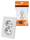 Розетка двойная 2П+З 16А 250В с защитной шторкой белая 