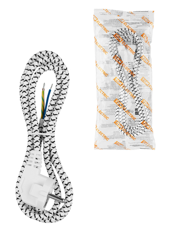 Шнур сетевой с вилкой в тканевой оплетке ПВС-ВП 3x0,75мм2 1,8м, 2400 Вт с/з белый TDM - СКЛАД13.РФ