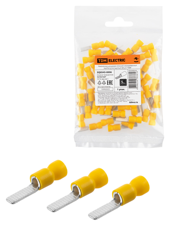 Наконечник штыревой плоский изолированный НШПИ 4,0-6,0 желтый (50 шт.) TDM - СКЛАД13.РФ