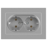 Розетка Intro Accent 6-205-03 двойная с заземлением 2X2P+E Schuko 16А-250В IP20 СУ AL/CU ал - СКЛАД13.РФ