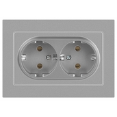 Розетка Intro Accent 6-205-03 двойная с заземлением 2X2P+E Schuko 16А-250В IP20 СУ AL/CU ал - СКЛАД13.РФ