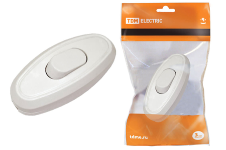 Выключатель на шнур 6А 250В белый TDM - СКЛАД13.РФ